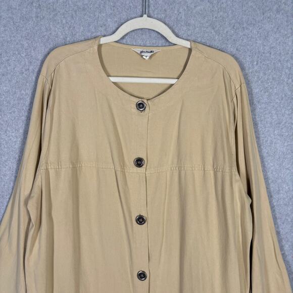 VTG Fern Bratten Top Jacket 1X Tan Tencel‎ Cotton Tunic Lagenlook Artsy Lagom ** - Picture 2 of 13